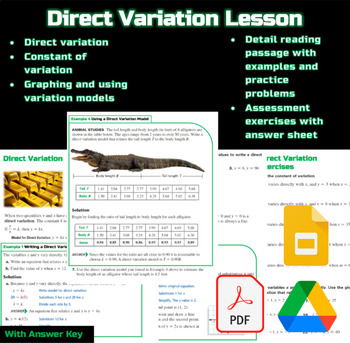 Preview of Direct Variation Algebra Lesson :Google Jamboard :Digital