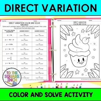 Preview of Direct Variation Color & Solve Activity | Direct Variation Color by Number