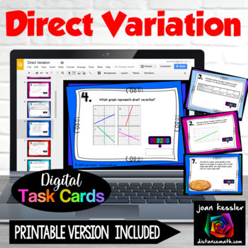 Preview of Direct Variation Task Cards Digital plus Print