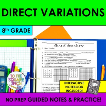 Preview of Direct Variation Notes & Practice | Guided Notes | + Interactive Notebook Pages