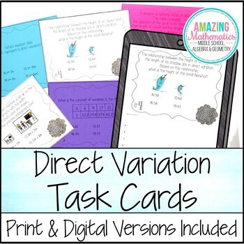 Preview of Direct Variation Task Cards - PDF & Digital