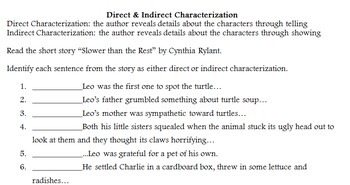 Direct And Indirect Characterization Worksheet