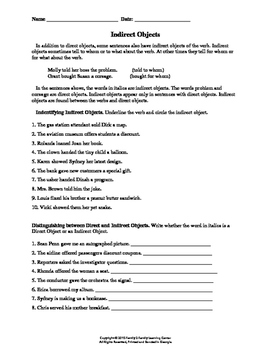 direct and indirect object worksheet by family 2 family