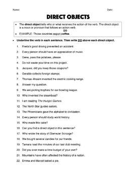 Direct and Indirect Objects - Worksheets & Answer Keys by Robert's