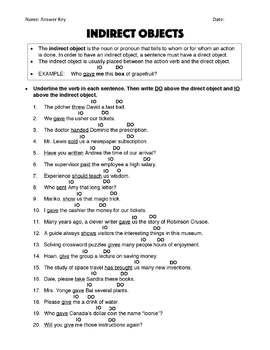 direct and indirect objects worksheets answer keys by robert s resources