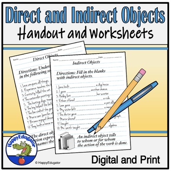 Preview of Direct and Indirect Objects Worksheets with Easel Activity