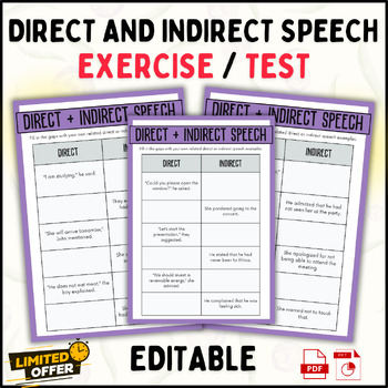 Preview of Direct and Indirect Speech for ESL Learners - Editable Worksheets (PPt & PDF)