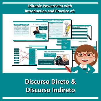 Preview of Direct and Indirect Speech in Portuguese editable PPT