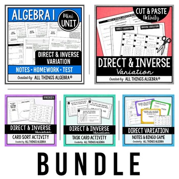 Preview of Direct and Inverse Variation - Notes, Homework, Activities, and Test Bundle