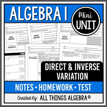 Preview of Direct and Inverse Variation (Algebra 1 - Mini Unit) | All Things Algebra®