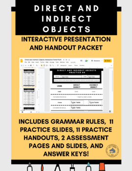 Preview of Direct and indirect Objects Instructional and Practice Packet & Presentation