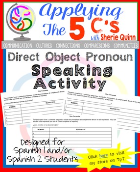 Preview of Direct object pronoun speaking activity for Spanish class