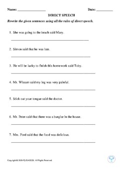 direct speech worksheet class 4