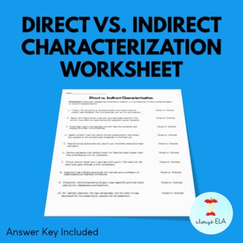 Preview of Direct vs. Indirect Characterization Worksheet