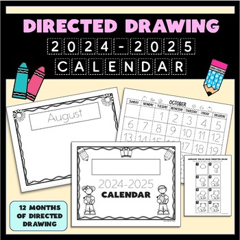 Preview of Directed Drawing 2024 Calendar Set - 12 Month - 3 Versions for Kinder-5th grade