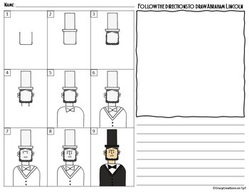 Directed Drawing - ABRAHAM LINCOLN by CrazyCreations on TpT | TpT