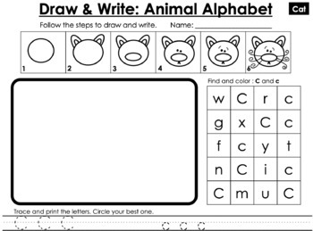Directed Drawing Animal Alphabet - Differentiated Printing and Writing  Templates