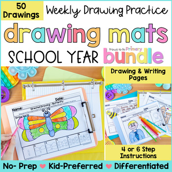 Preview of 50 Directed Drawings Art & Writing Activities + FREE Calendar with Earth Day