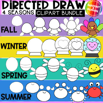 Preview of Directed Drawing Clipart Bundle - 4 Seasons Clipart - Fall, Winter, Spring, Summ