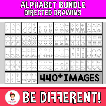 Preview of Directed Drawing Clipart Alphabet Bundle A to Z Back To School