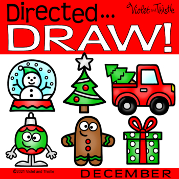Preview of Directed Drawing December Christmas Tree Gingerbread Winter How to Draw Step by