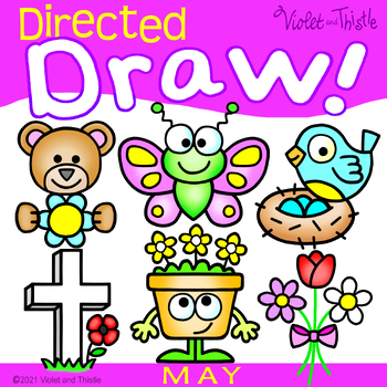 Preview of Directed Drawing Memorial Day May Spring Butterfly Flower Write How Draw Step by