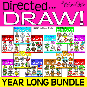 Preview of Directed Drawing Monthly BUNDLE Year Long Seasons How to Draw Step by Step Guide
