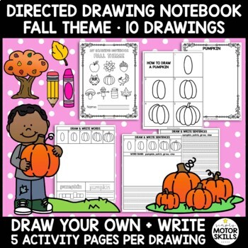 Preview of Directed Drawing Notebook - Fall Theme - 10 drawings, 50 activity pages