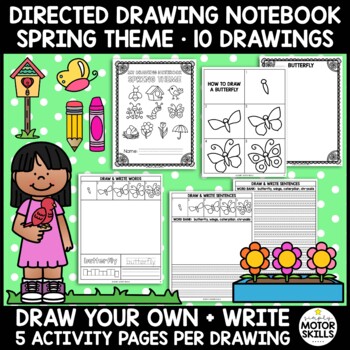 Preview of Directed Drawing Notebook - Spring Theme - 10 drawings, 50 activity pages