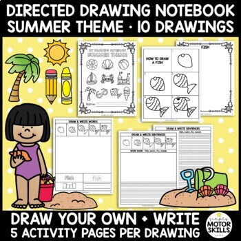 Preview of Directed Drawing Notebook - Summer Theme - 10 drawings, 50 activity pages