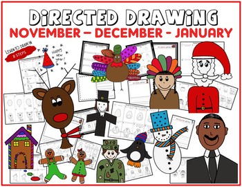 Preview of Directed Drawing - November-December-January Themed Bundle