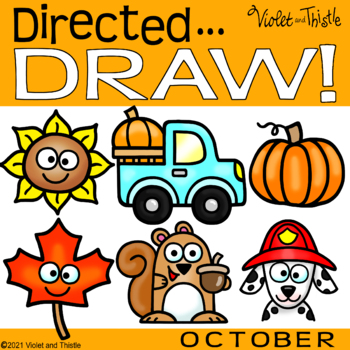 Preview of Directed Drawing October Fall Pumpkin Fire Safety Week Squirrel How Draw Step by
