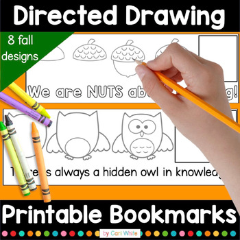 Preview of Directed Drawing Printable Bookmarks Fall September October November Library