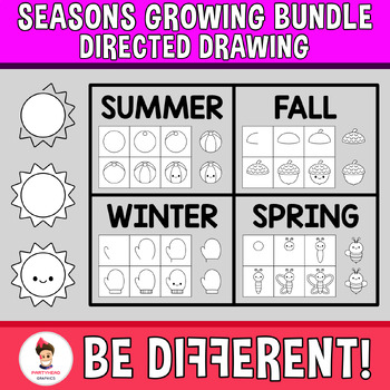 Preview of Directed Drawing Seasons Clipart Growing Bundle Fall Winter Summer Spring
