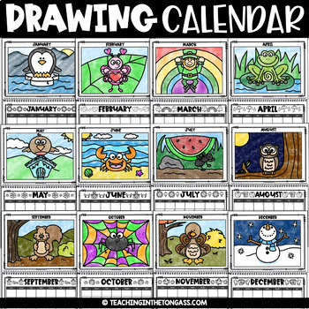 Preview of Directed Drawing Winter Spring Summer Fall Calendar Editable 2024