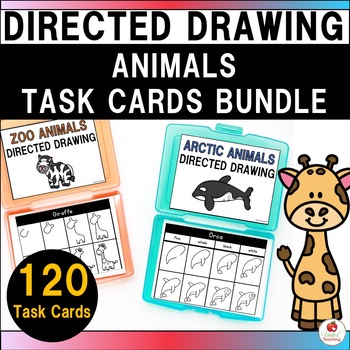 Preview of Directed Drawing Task Cards | Animals | Farm Arctic Ocean Pets Insects Zoo