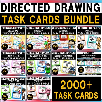 Preview of Directed Drawing Task Cards Mega Bundle | Kindergarten | FLASH SALE