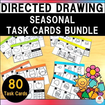 Preview of Directed Drawing Task Cards | Seasonal | Spring Summer Fall Winter
