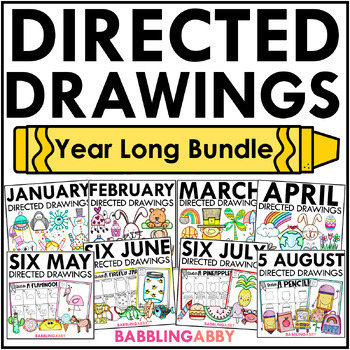 Preview of Directed Drawing Year Long Bundle How to Draw Activities for Back to School