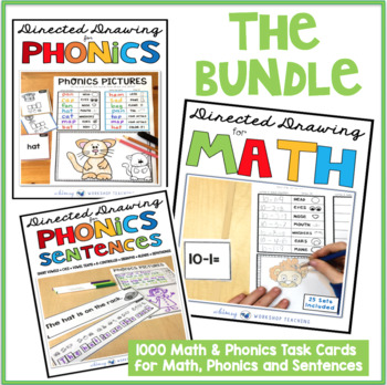 Preview of Directed Drawing for MATH, PHONICS and SENTENCES BUNDLE 1000+ task cards