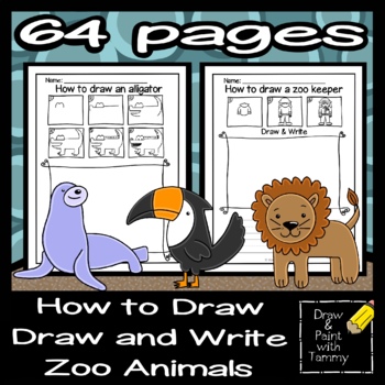 Directed Drawings How to draw zoo animals with draw and write printable  pages