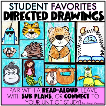 Preview of Directed Drawings Narwhal, Tiger, Otter, Yeti, Mermaid, Hedgehog, Sloth, Dragon