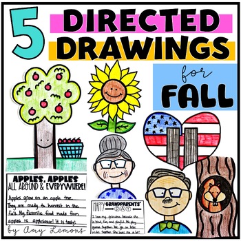 Preview of Directed Drawings for Fall | Draw Grandparents, Apples, Squirrel, Sunflower