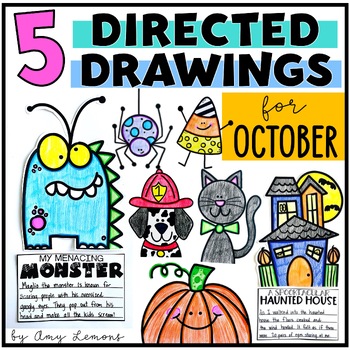 Preview of Directed Drawings Fall | Halloween, Spiders, Pumpkin, Monster Writing Activities