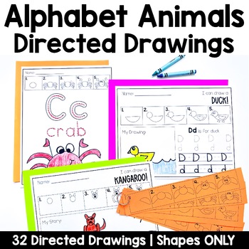 Preview of Directed Drawings with Shapes | Alphabet Animals
