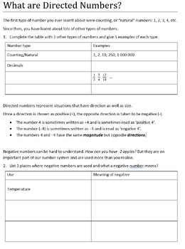 Preview of Directed Number Student Workbook - Stage 4 NEW Syllabus