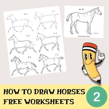 Preview of Directed drawing for middle school , How to draw a horse, free art worksheet
