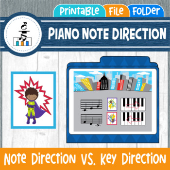 Preview of Direction of Notes on the Piano Sheet Music and Keys File Folder Activity