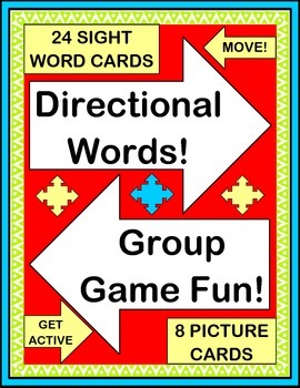 Preview of "Directional Words!" -- Active Group Game, Craft, Song, and 24 Word Wall Cards