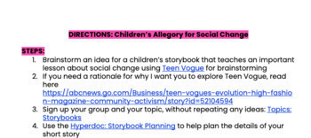 Preview of Directions: Allegorical Storybook for Social Change (CCSS.ELA.SL.5) (EDITABLE)